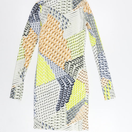 Topshop Womens Multicoloured Geometric Polyester Bodycon Size 6 Round Neck Pullover