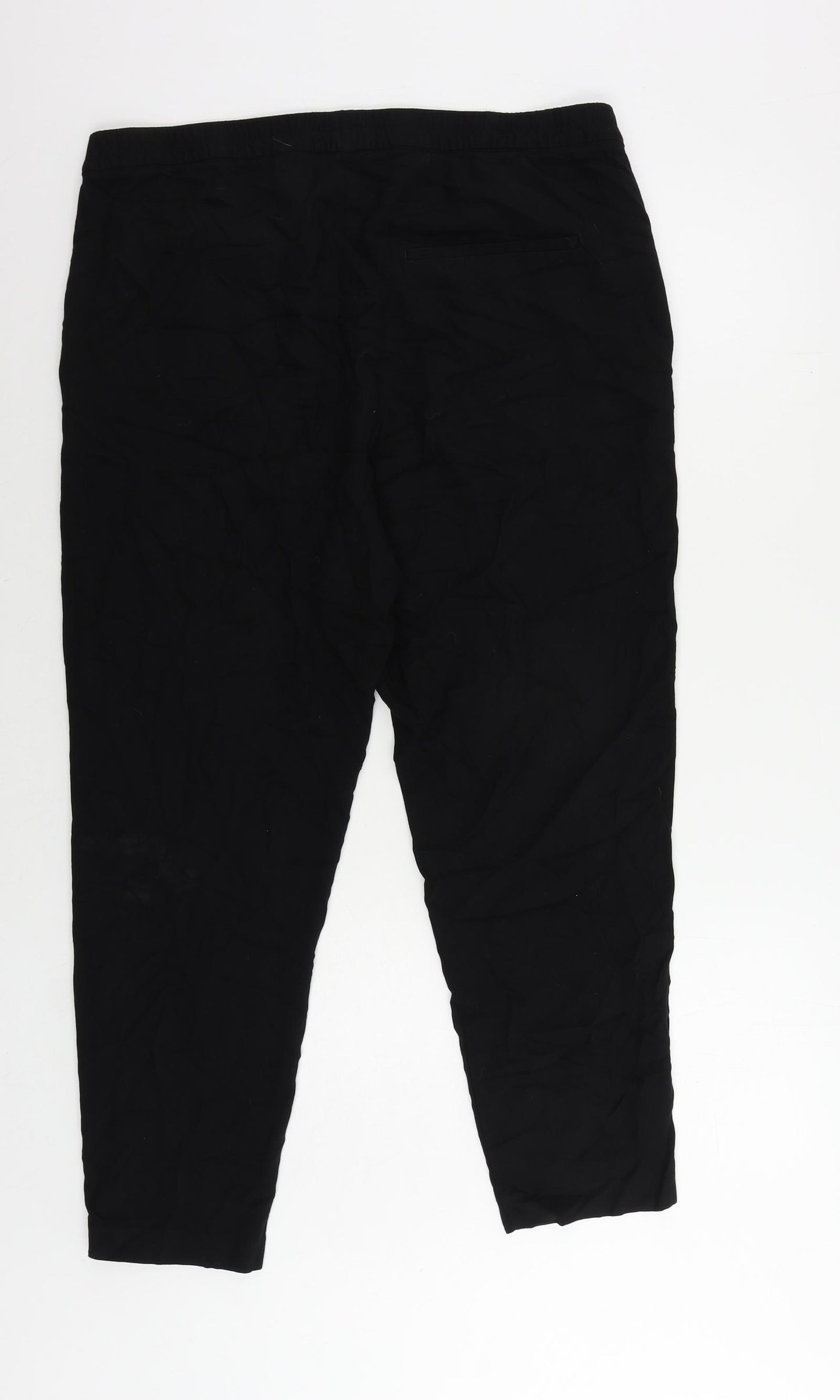 H&M Womens Black Viscose Trousers Size 18 L26 in Regular - Elastic Waist