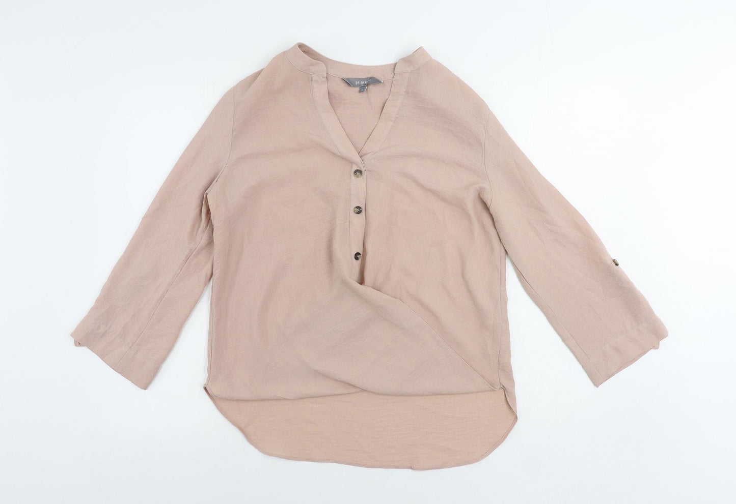 Principles Womens Pink Polyester Basic Blouse Size 10 V-Neck