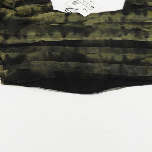 Zara Womens Green Polyester Cropped Blouse Size M Square Neck - Ruched