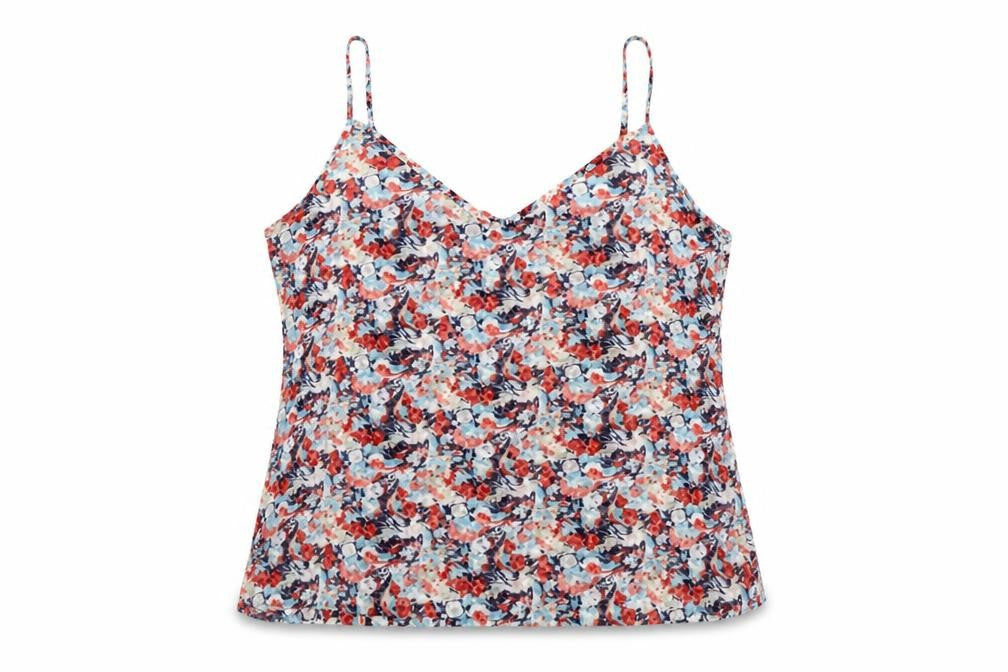 Front view of Per Una women’s multicoloured floral polyester camisole tank, size UK 20, v-neck