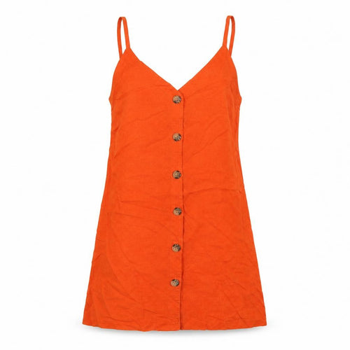Topshop Womens Orange Linen Slip Dress Size 8 V-Neck Button