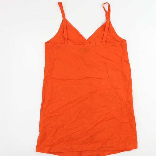 Topshop Womens Orange Linen Slip Dress Size 8 V-Neck Button