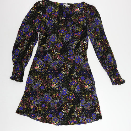 NEXT Womens Black Floral Viscose A-Line Size 12 Scoop Neck Pullover