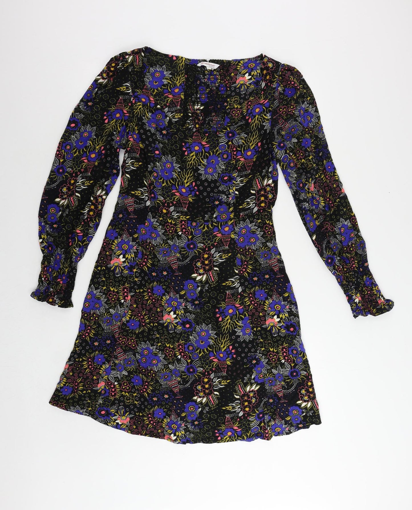 NEXT Womens Black Floral Viscose A-Line Size 12 Scoop Neck Pullover