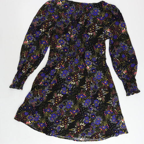 NEXT Womens Black Floral Viscose A-Line Size 12 Scoop Neck Pullover