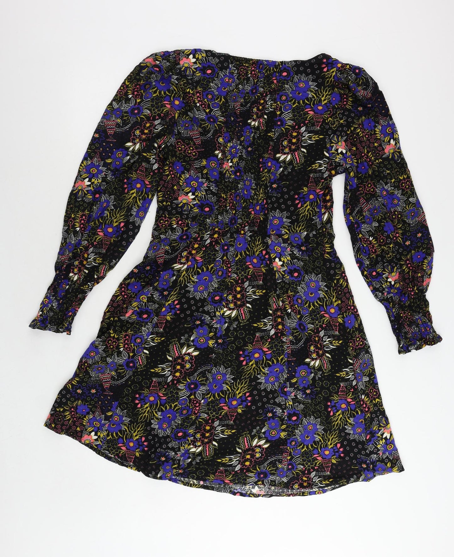 NEXT Womens Black Floral Viscose A-Line Size 12 Scoop Neck Pullover