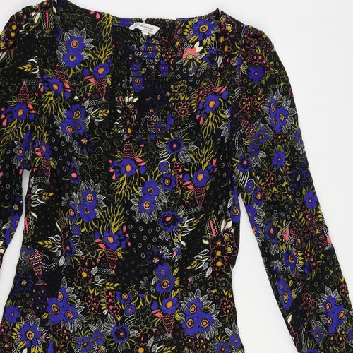 NEXT Womens Black Floral Viscose A-Line Size 12 Scoop Neck Pullover