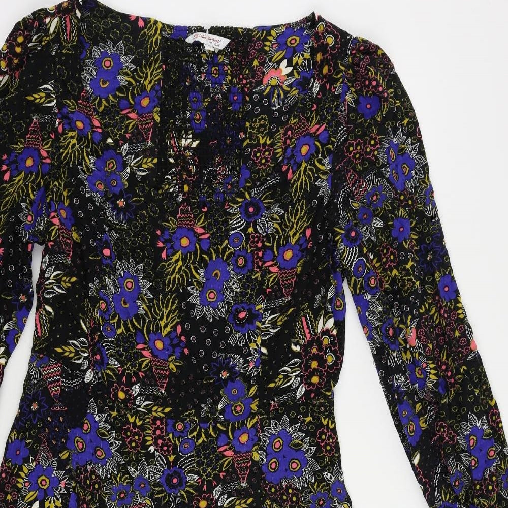 NEXT Womens Black Floral Viscose A-Line Size 12 Scoop Neck Pullover