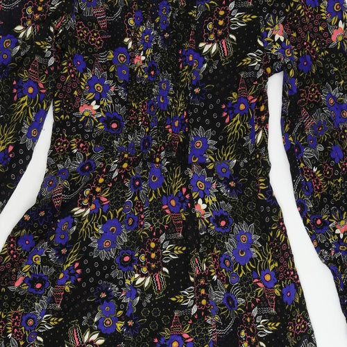 NEXT Womens Black Floral Viscose A-Line Size 12 Scoop Neck Pullover