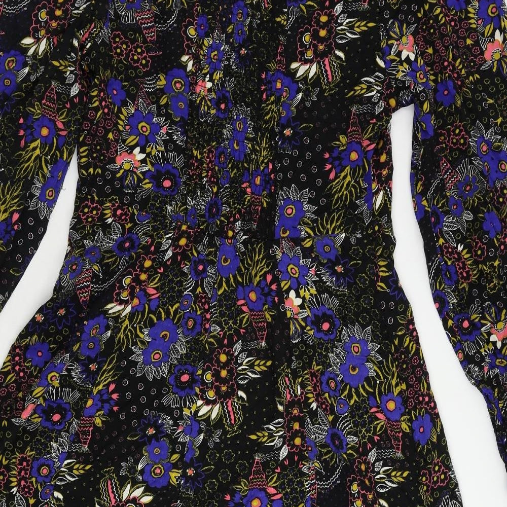 NEXT Womens Black Floral Viscose A-Line Size 12 Scoop Neck Pullover