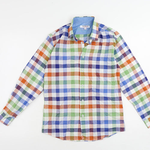 Isaac Mizrahi Womens Multicoloured Plaid Cotton Basic Button-Up Size 14 Collared