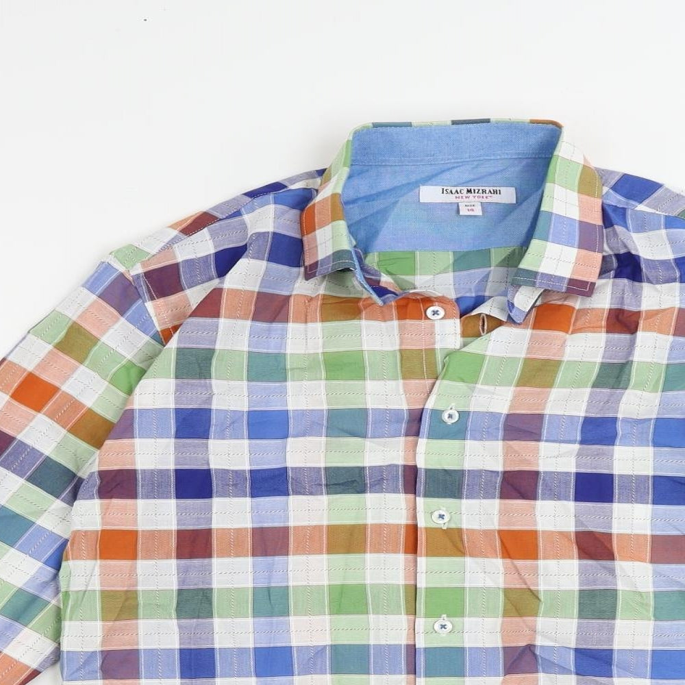 Isaac Mizrahi Womens Multicoloured Plaid Cotton Basic Button-Up Size 14 Collared