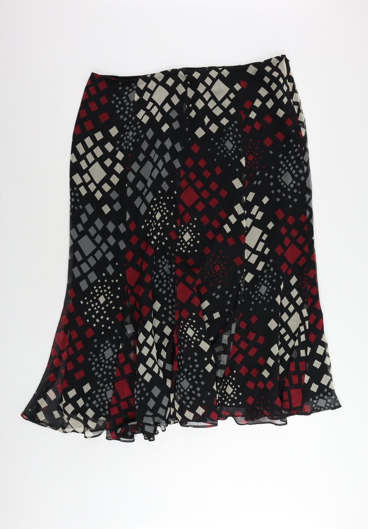 Alex & Co. Womens Black Geometric Polyester A-Line Skirt Size 20 Zip