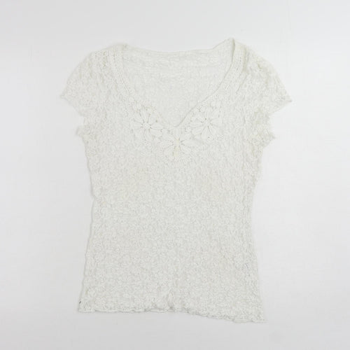 Per Una Womens White Viscose Basic Blouse Size 12 V-Neck - Sheer