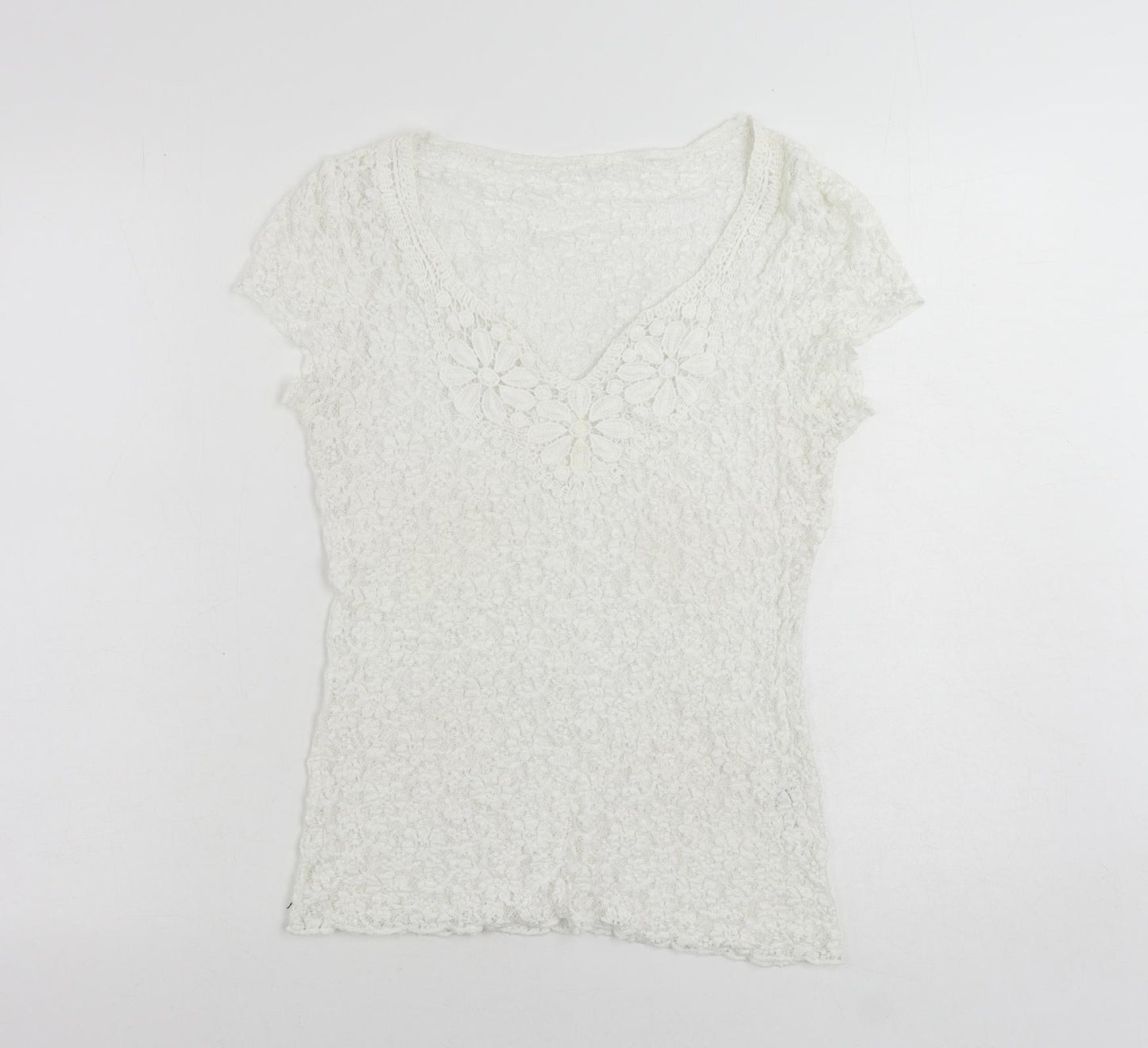 Per Una Womens White Viscose Basic Blouse Size 12 V-Neck - Sheer