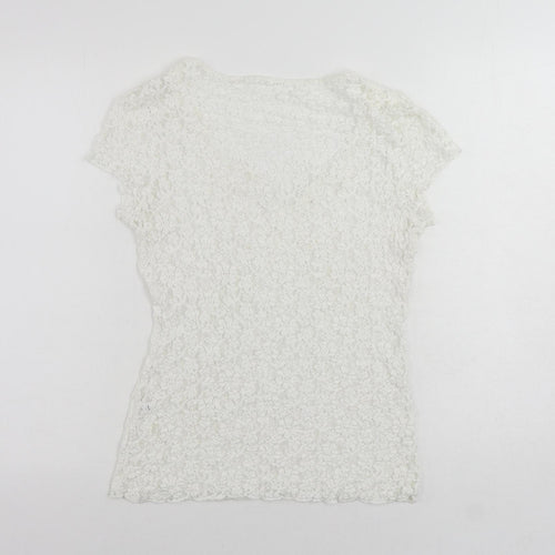 Per Una Womens White Viscose Basic Blouse Size 12 V-Neck - Sheer