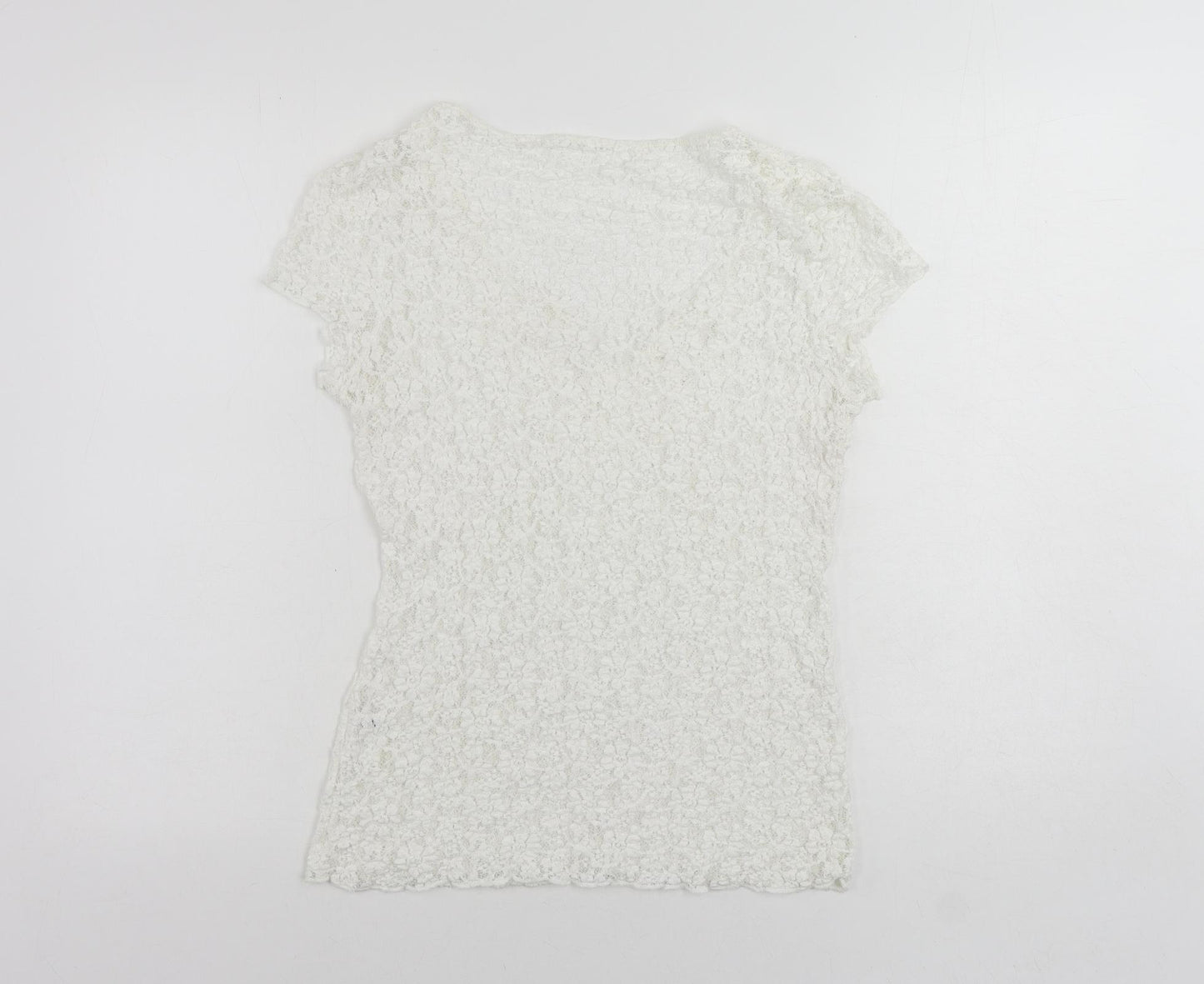Per Una Womens White Viscose Basic Blouse Size 12 V-Neck - Sheer
