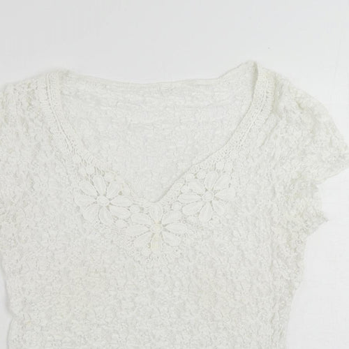 Per Una Womens White Viscose Basic Blouse Size 12 V-Neck - Sheer