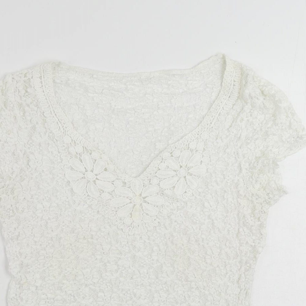 Per Una Womens White Viscose Basic Blouse Size 12 V-Neck - Sheer