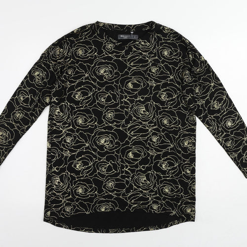 Real Basics Womens Black Floral Viscose Tunic Blouse Size S Round Neck