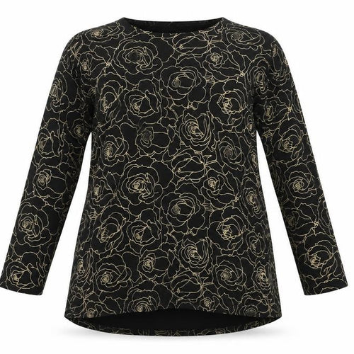 Real Basics Womens Black Floral Viscose Tunic Blouse Size S Round Neck