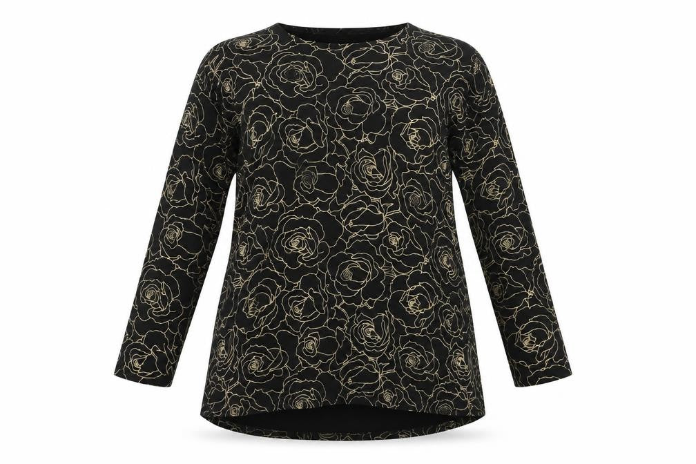Real Basics Womens Black Floral Viscose Tunic Blouse Size S Round Neck
