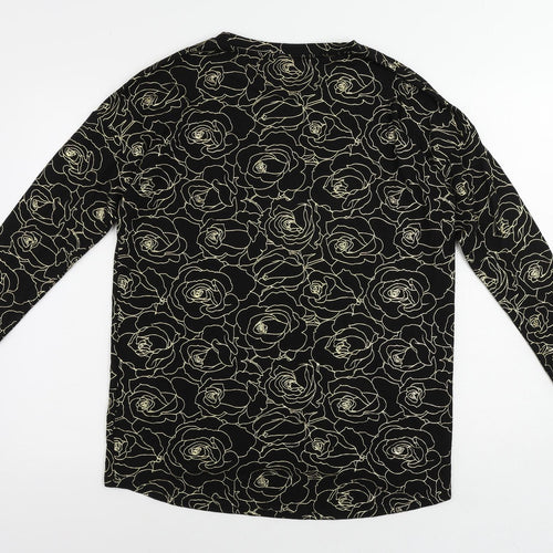 Real Basics Womens Black Floral Viscose Tunic Blouse Size S Round Neck