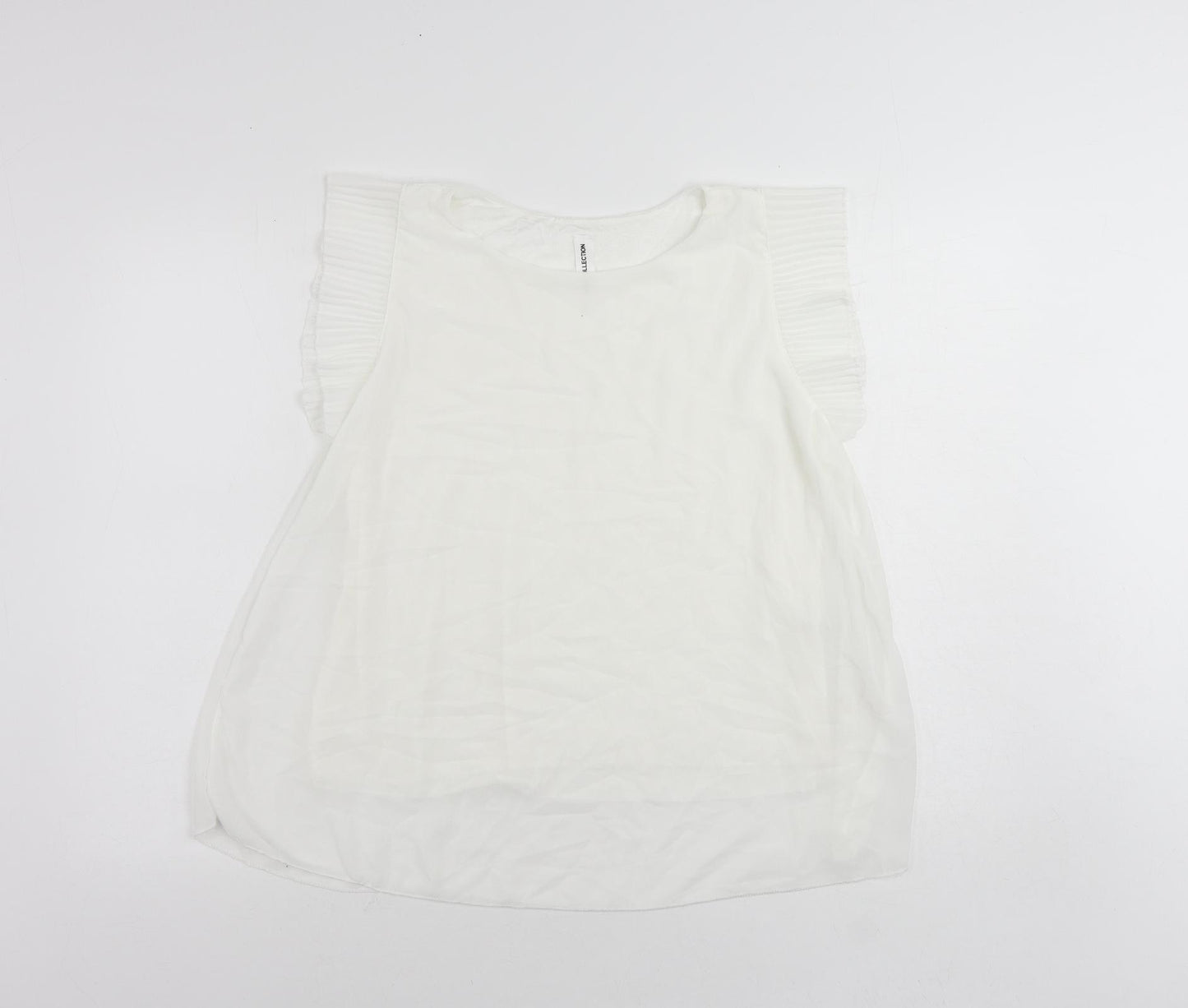 New Collection Womens White Polyester Basic Blouse Size M Round Neck - Ruffle