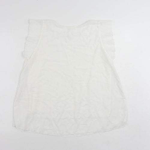 New Collection Womens White Polyester Basic Blouse Size M Round Neck - Ruffle
