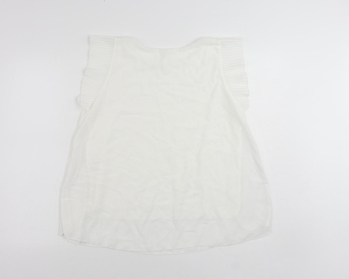 New Collection Womens White Polyester Basic Blouse Size M Round Neck - Ruffle