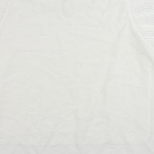 New Collection Womens White Polyester Basic Blouse Size M Round Neck - Ruffle