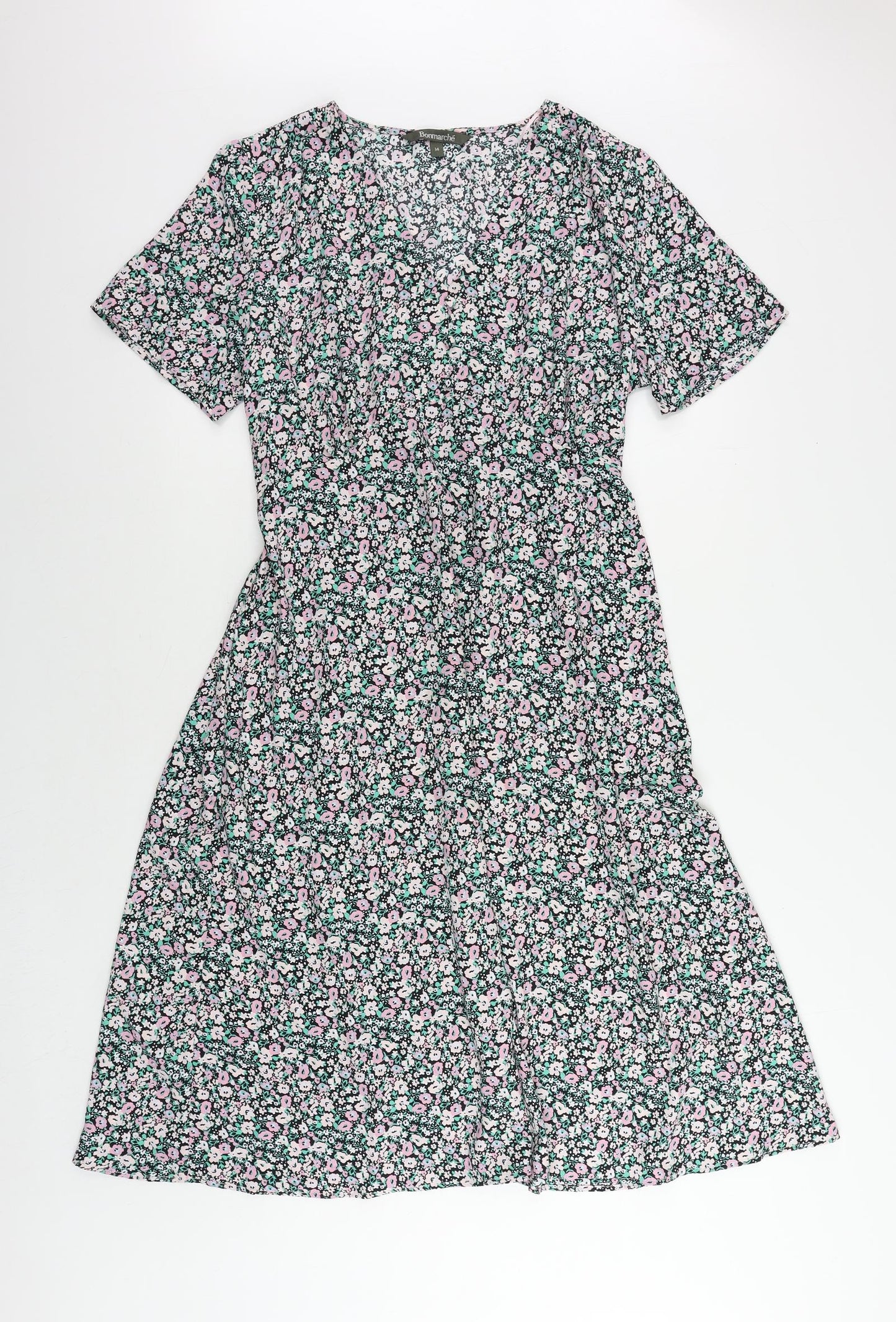 Bonmarché Womens Multicoloured Floral Polyester A-Line Size 14 V-Neck