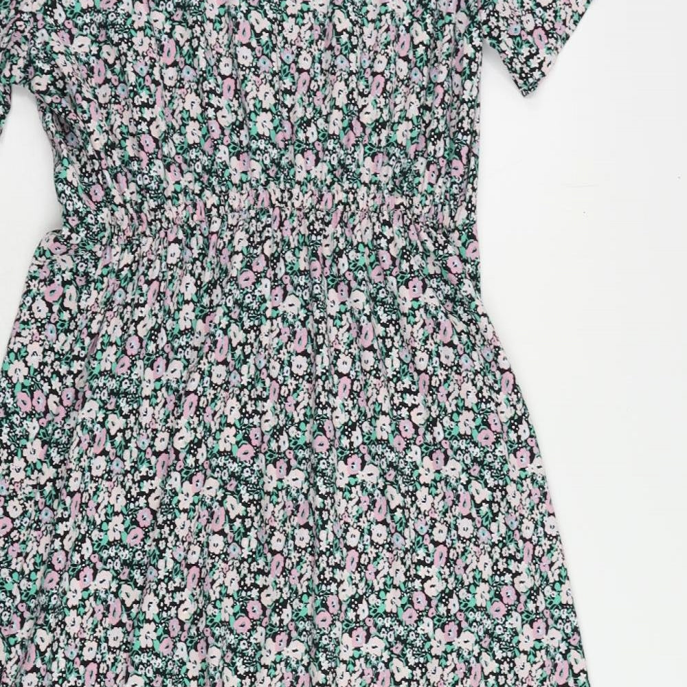Bonmarché Womens Multicoloured Floral Polyester A-Line Size 14 V-Neck