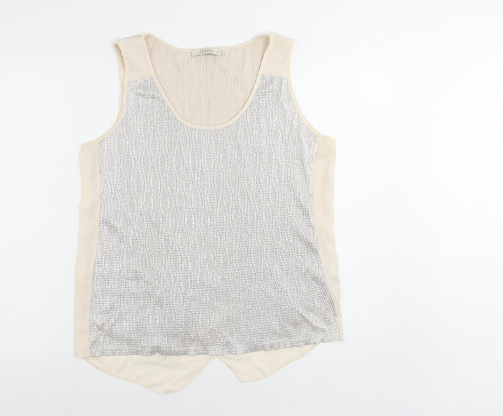 Oasis Womens Beige Polyester Basic Tank Size M Scoop Neck - Metallic
