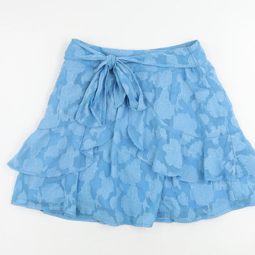 ASOS Womens Blue Floral Polyester Mini Skirt Size 8 Zip - Ruffle