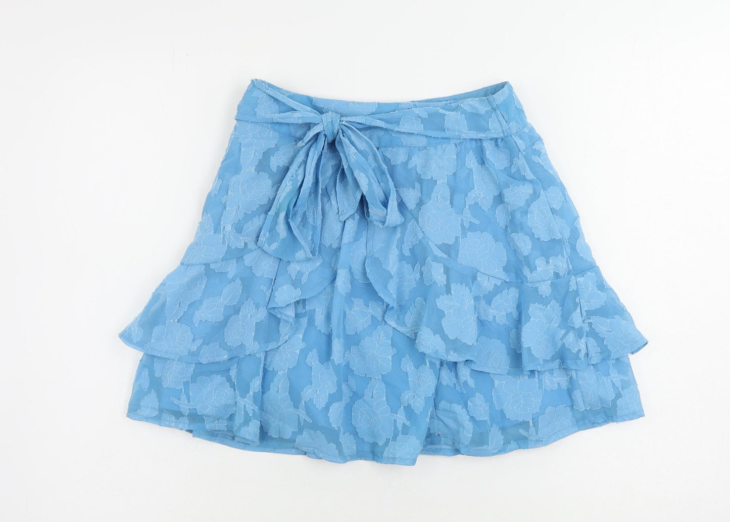 ASOS Womens Blue Floral Polyester Mini Skirt Size 8 Zip - Ruffle