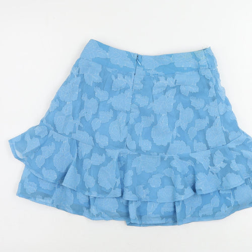 ASOS Womens Blue Floral Polyester Mini Skirt Size 8 Zip - Ruffle