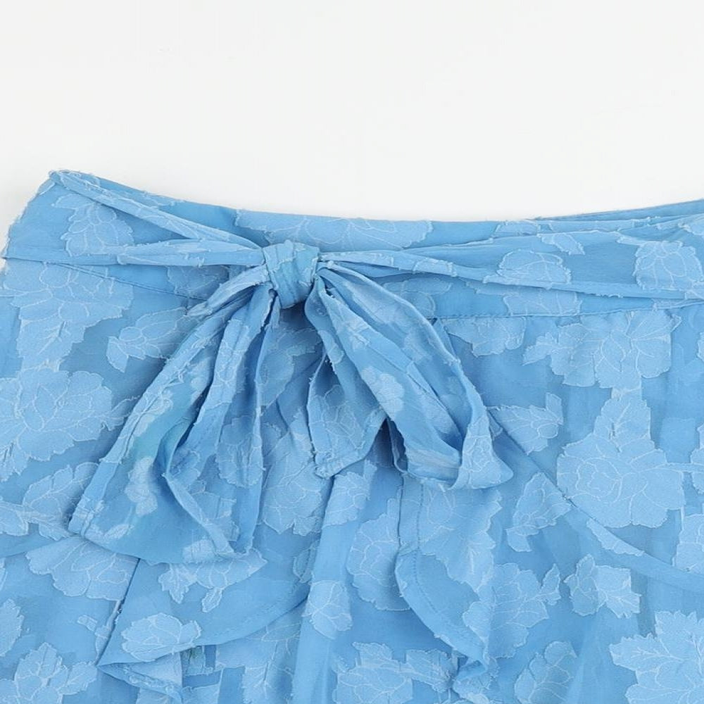 ASOS Womens Blue Floral Polyester Mini Skirt Size 8 Zip - Ruffle