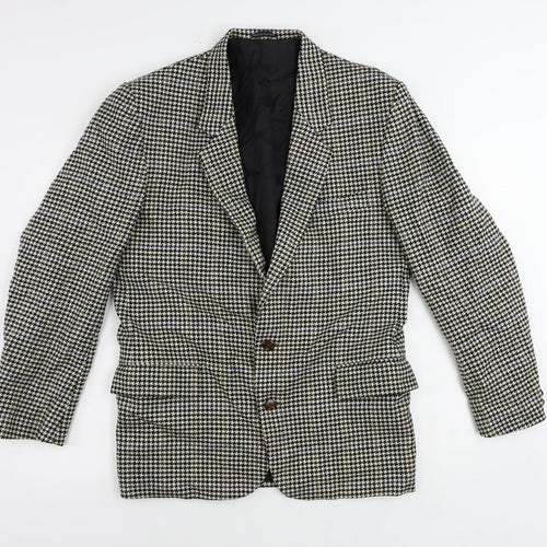 Club Mens Beige Geometric Wool Jacket Blazer Size 38 Regular