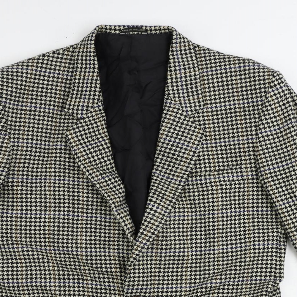 Club Mens Beige Geometric Wool Jacket Blazer Size 38 Regular