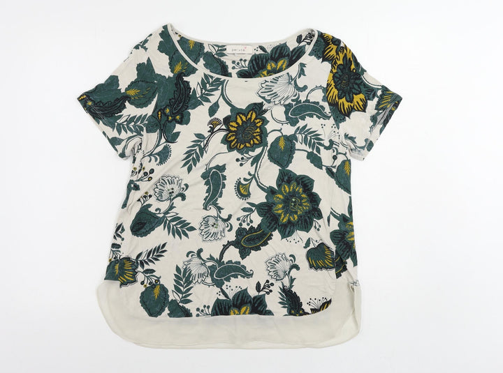 Per Una Womens Beige Floral Viscose Basic Blouse Size 14 Boat Neck