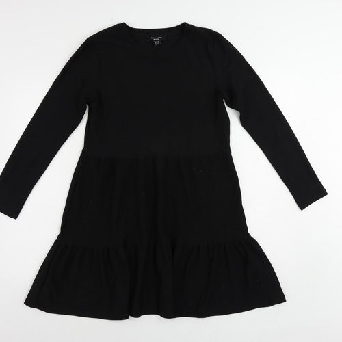 New Look Womens Black Polyester A-Line Size 10 Round Neck Pullover - Tiered