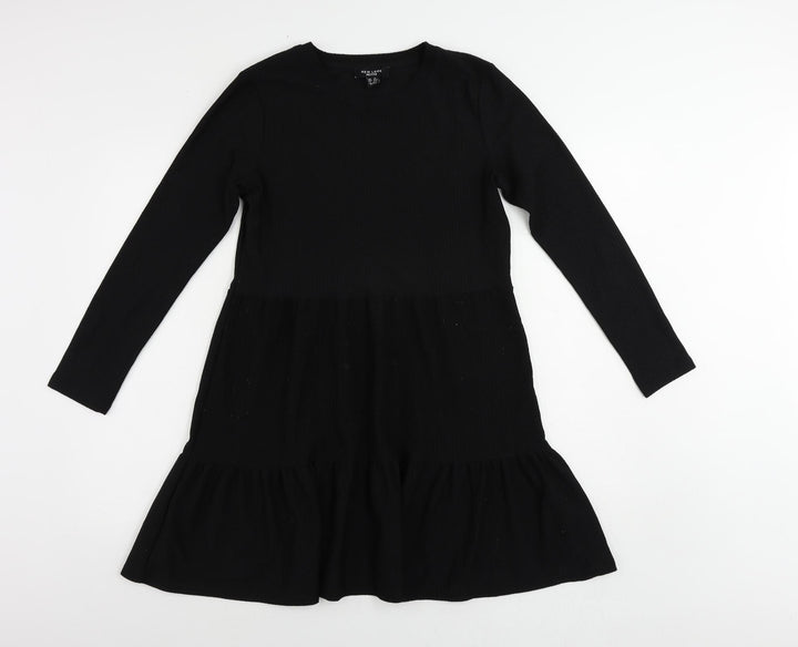 New Look Womens Black Polyester A-Line Size 10 Round Neck Pullover - Tiered