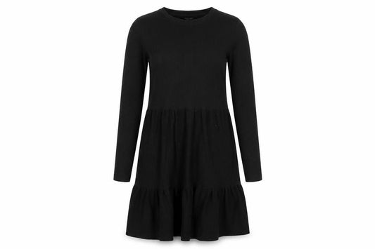 Front view of New Look women’s black polyester a-line, size UK 10, round neck pullover - tiered