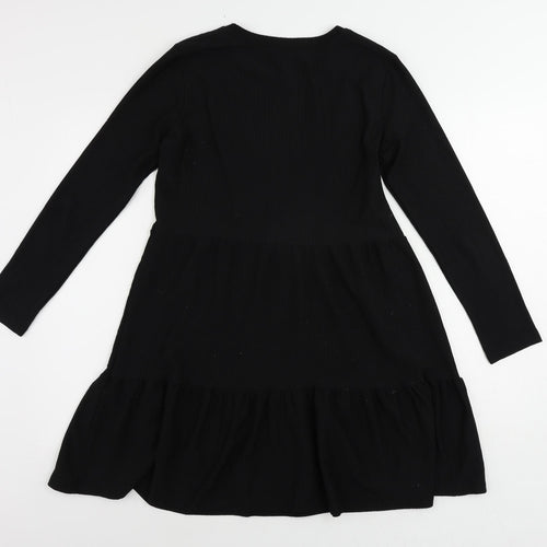 New Look Womens Black Polyester A-Line Size 10 Round Neck Pullover - Tiered