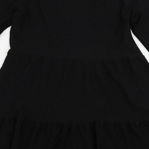 New Look Womens Black Polyester A-Line Size 10 Round Neck Pullover - Tiered