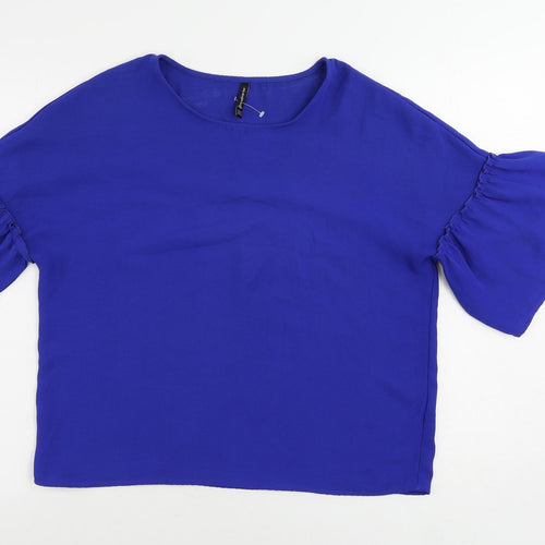 Stradivarius Womens Blue Polyester Basic Blouse Size M Round Neck
