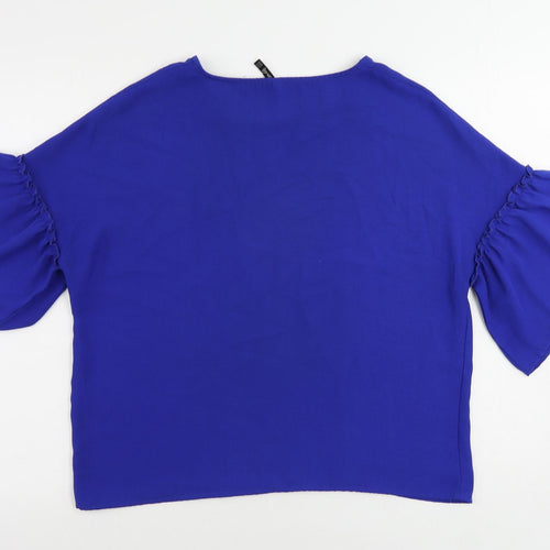 Stradivarius Womens Blue Polyester Basic Blouse Size M Round Neck