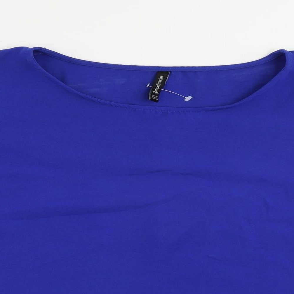 Stradivarius Womens Blue Polyester Basic Blouse Size M Round Neck